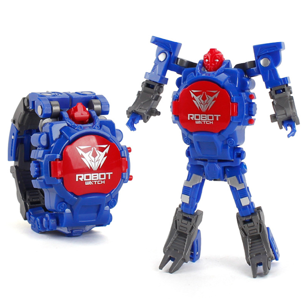 Cartoon Transformable Robot Electronic Wristwatch Digital Display Watch Child Boy Girl Toy blue