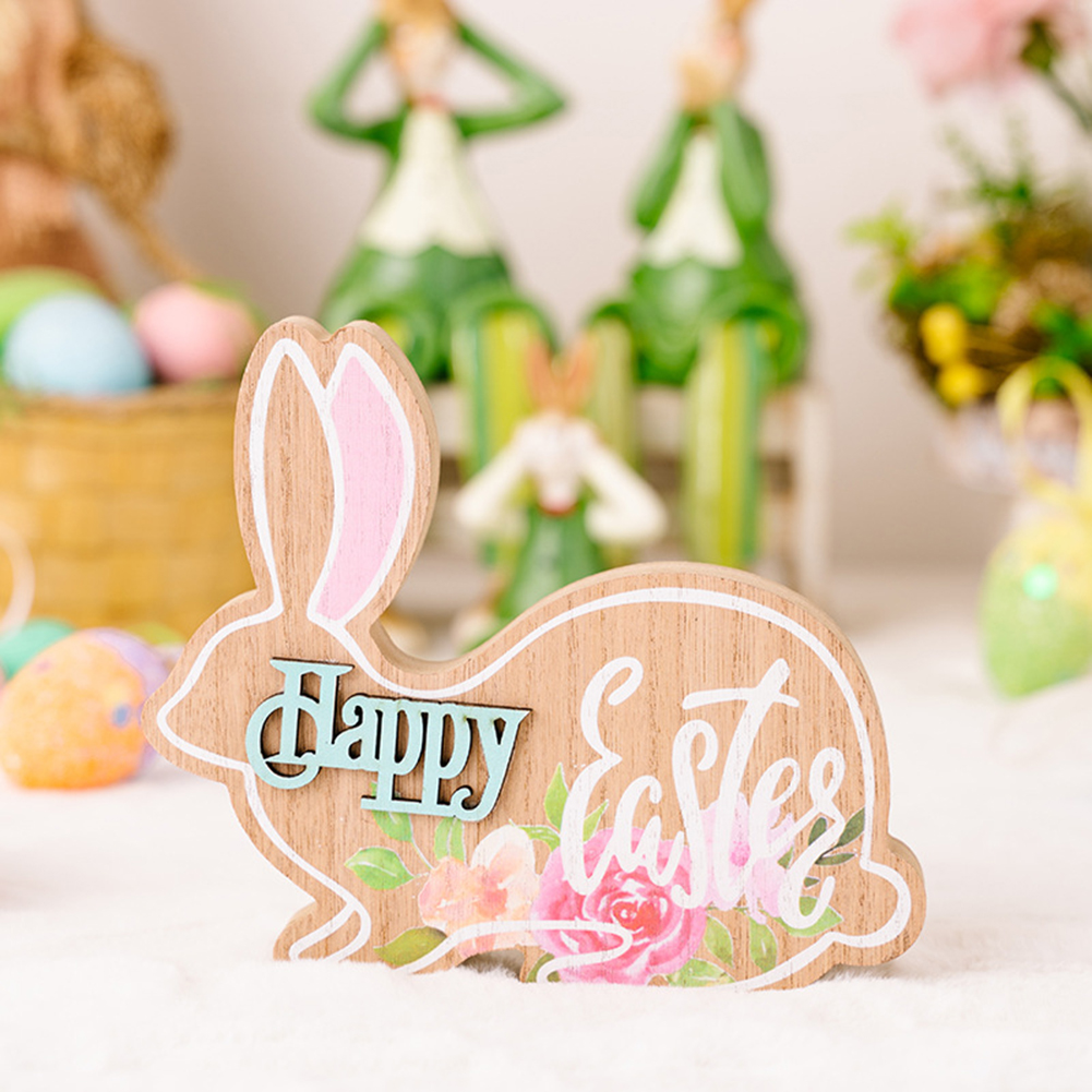 Cartoon Easter Wooden Bunny Ornaments Diy Craft Kids Toy Gift Happy Easter Home Table Decorations blue