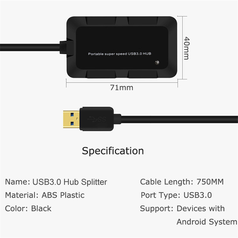 4 Ports USB 3.0 /USB 2.0 Hub 75cm Black LED Light Indicator for Laptop Desktop Computer usb2.0 black