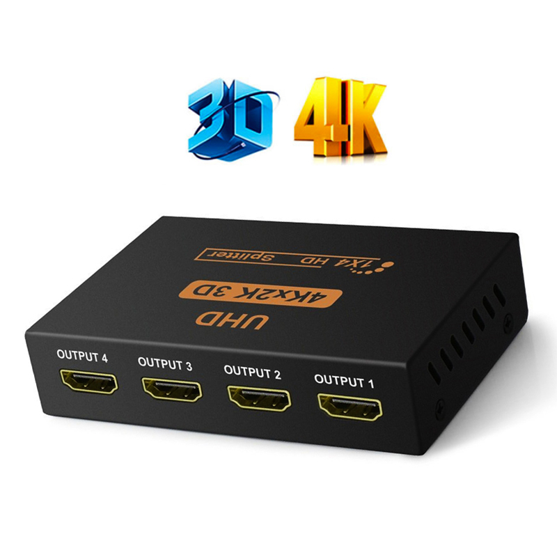 4k Hdmi-Compatible Splitter 1x4 Full Hd 1080p Video Hdmi-compatible Switch Switcher 1 In 4 Out Amplifier Adapter For Supermarkets Shopping Malls black