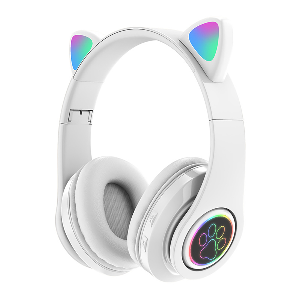 Cat Ear Wireless Headphones Over Ear Hi-Fi Stereo Deep Bass Lighting Headset For Laptop PC Computer Mobile Phone Tablet White