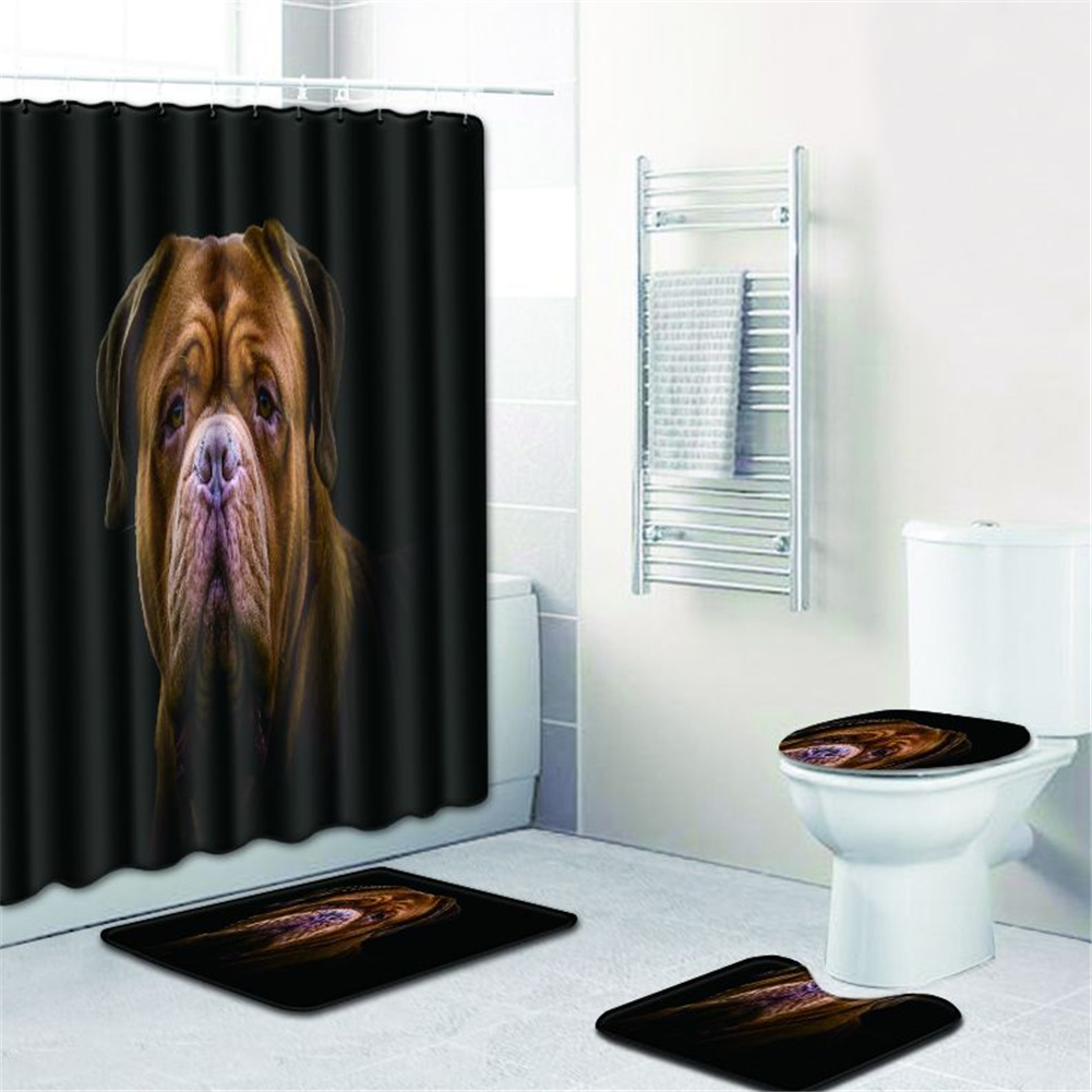 4  Pcs Non-slip Rug Toilet  Lid  Cover Bath  Mat Waterproof Bath  Curtain w180623-d033_45*75cm