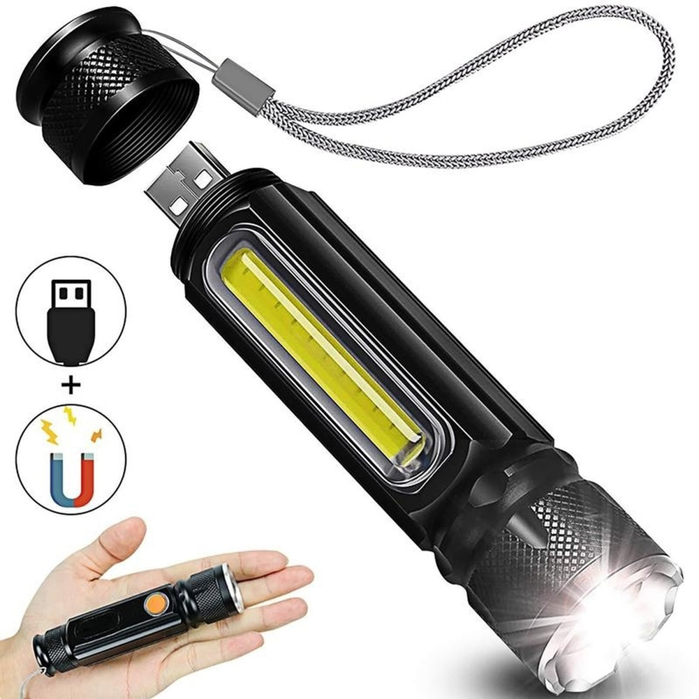 Led Mini Flashlight Usb Rechargeable Multi-functional Strong Light Work Light Led Emergency Light black