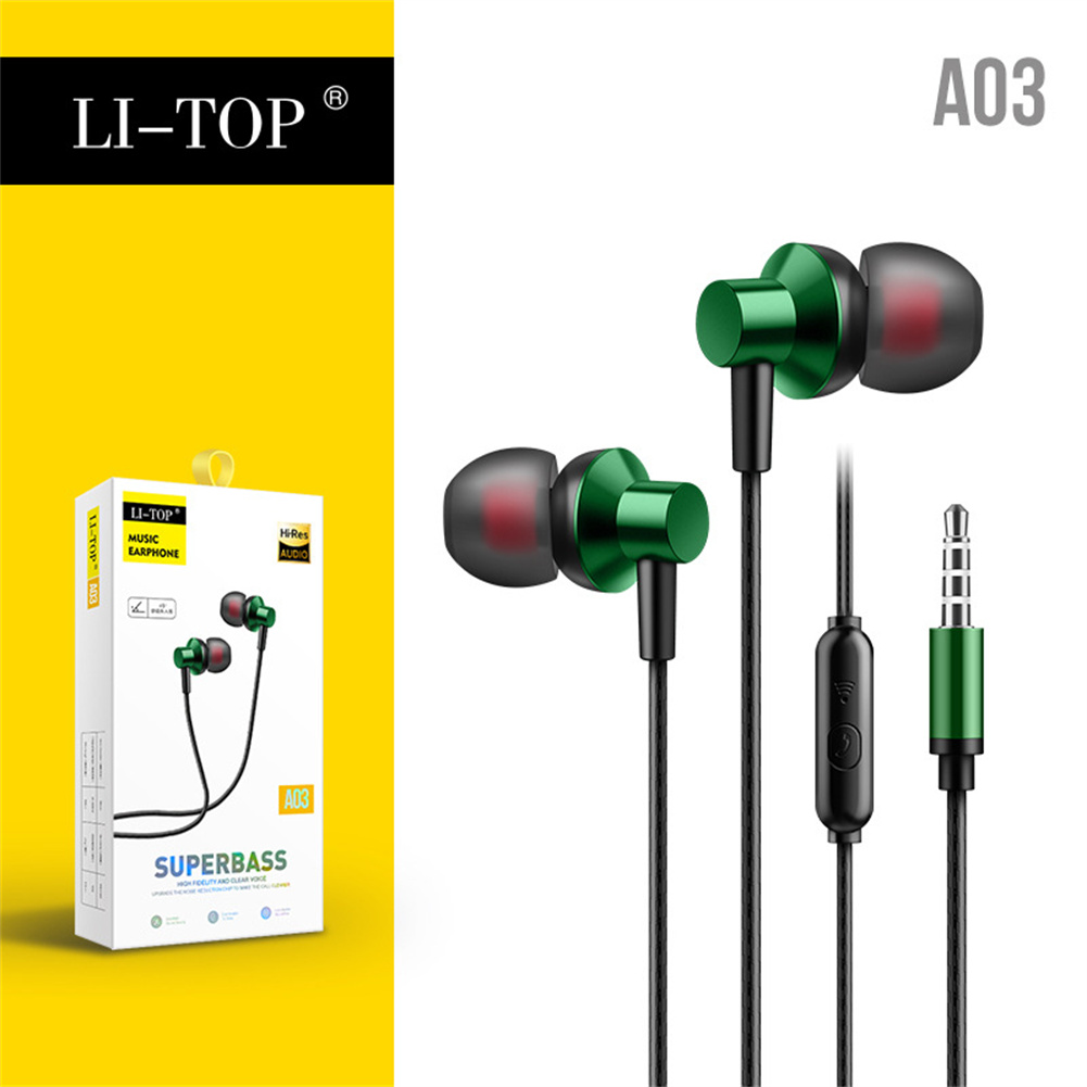 A03 Wired Headset With Microphone Excellent Stereo No-delay In-ear Headphone Earbuds green