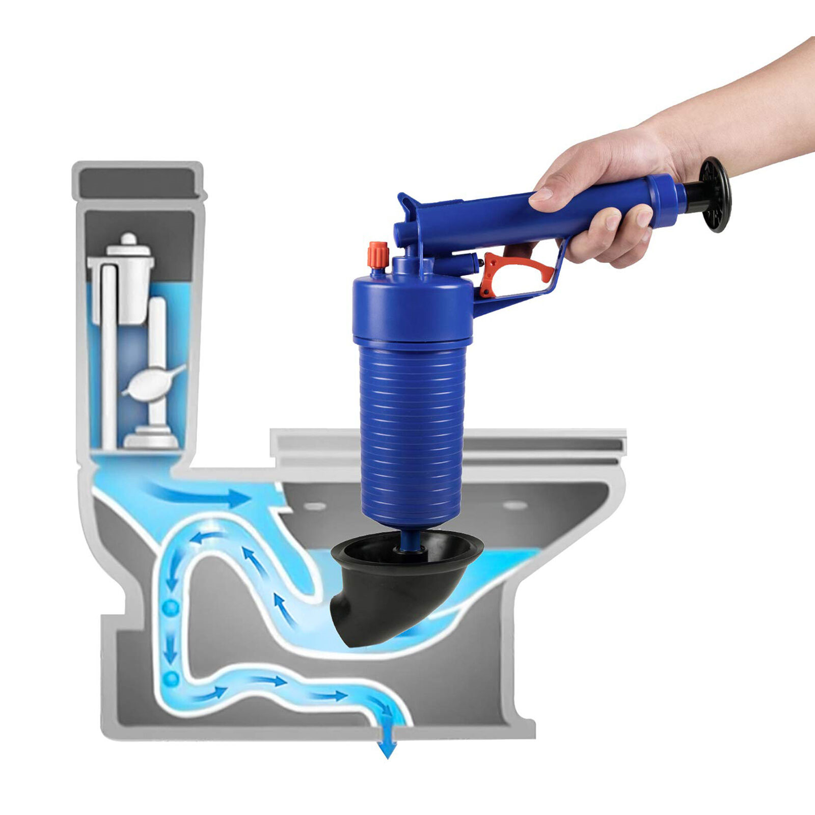 Power Toilet Plunger Set Air Drain Blaster Bellows Plunger With 4 Sizes Suction Cups Natural Rubber Cleaner Pump Dark blue