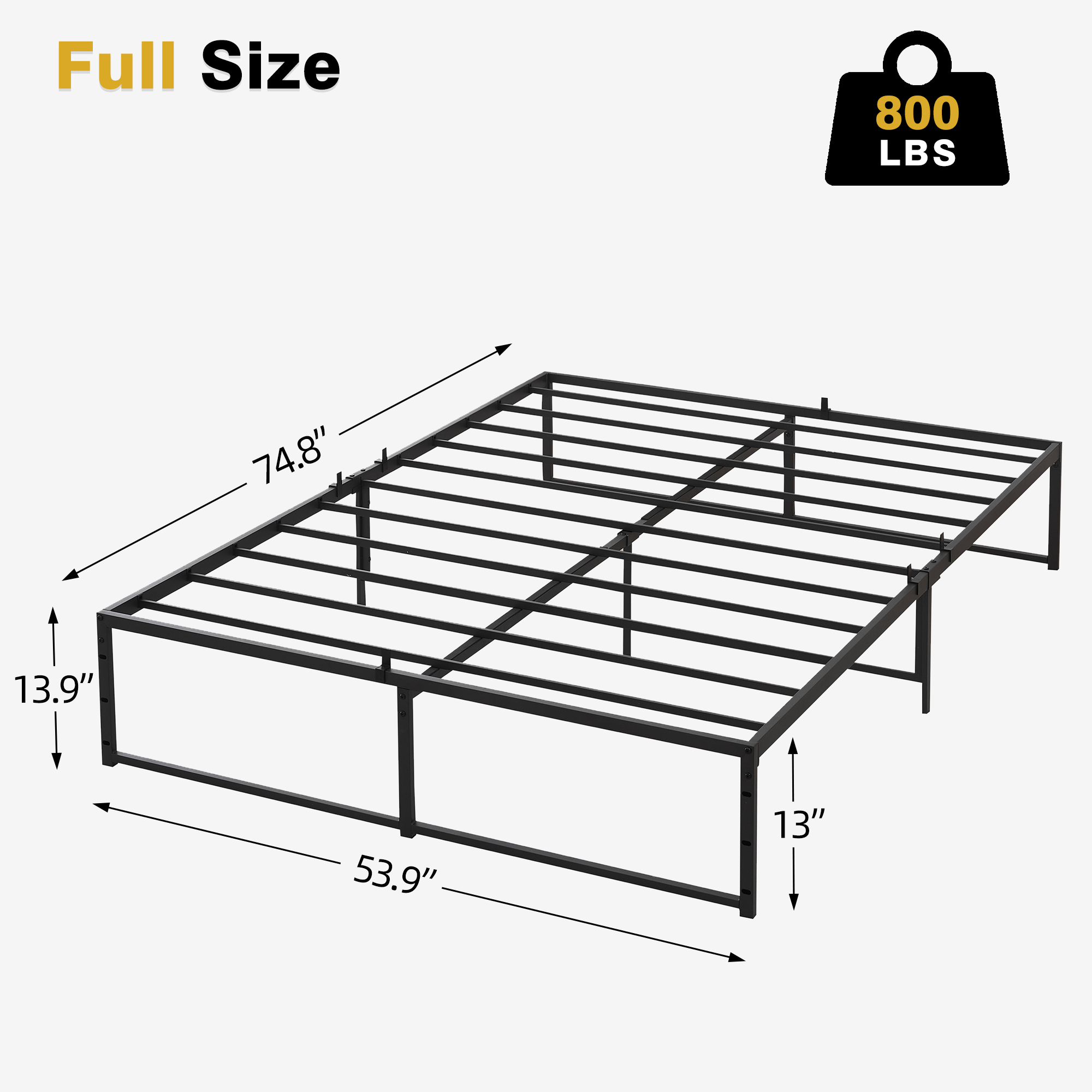 US GARVEE Queen Size Metal Bed Frame 14 Inch Platform 3 in 1 Steel Support Heavy Duty No Box Spring Needed Easy Assemble Black