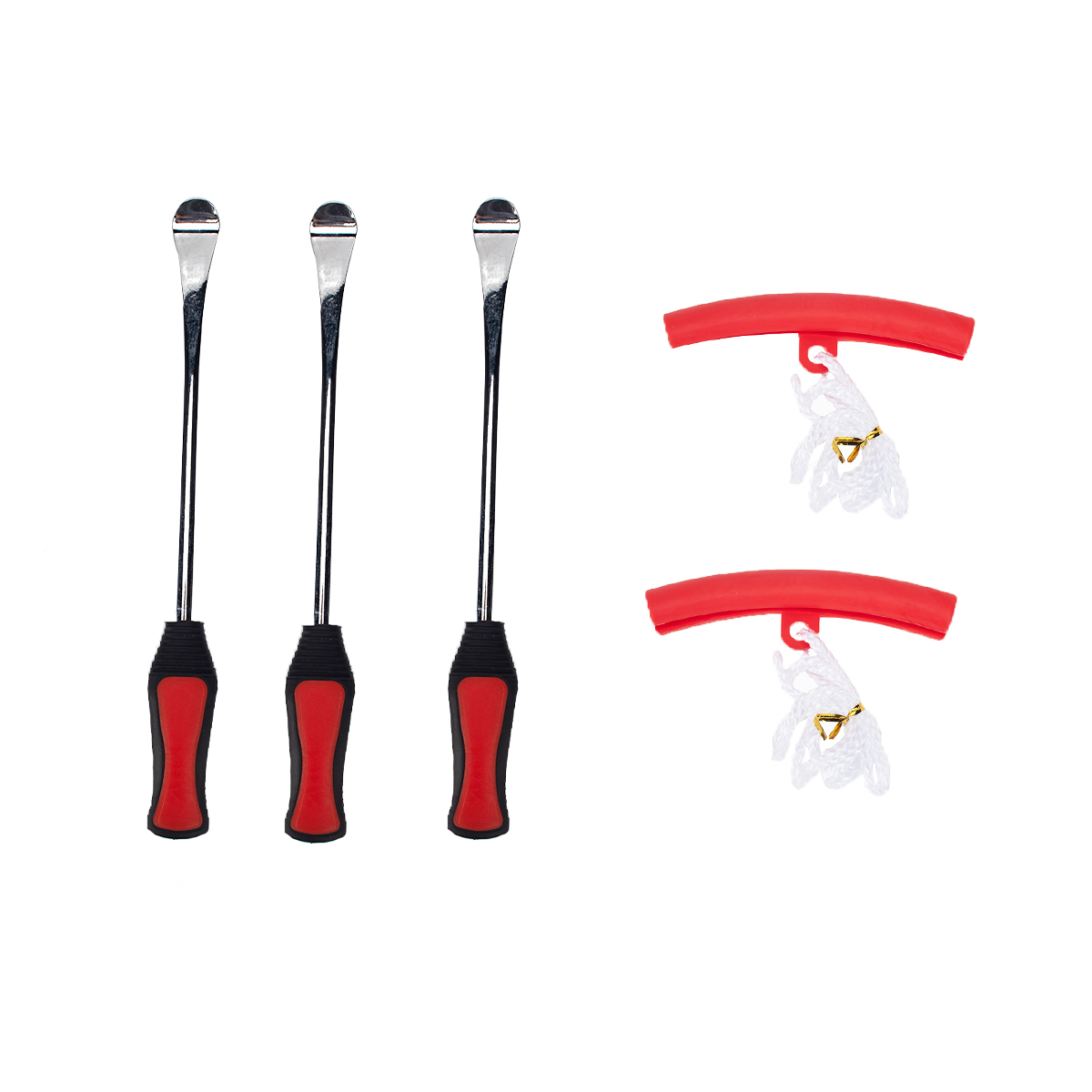 Tire Spoons Lever Motorcycle Dirt Bike Lawn Mower Tire Changing Tools with Bag A2973 (3 crowbars + 2 red tire protectors)