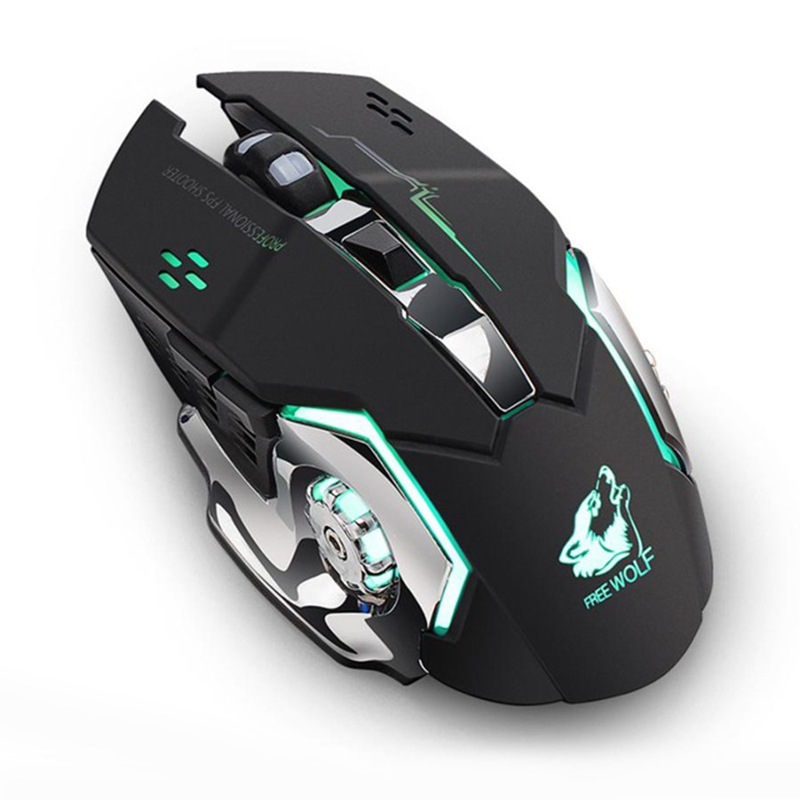 [Indonesia Direct] Rechargeable Wireless Silent LED Backlit Gaming Mouse USB Optical Mouse for PC black