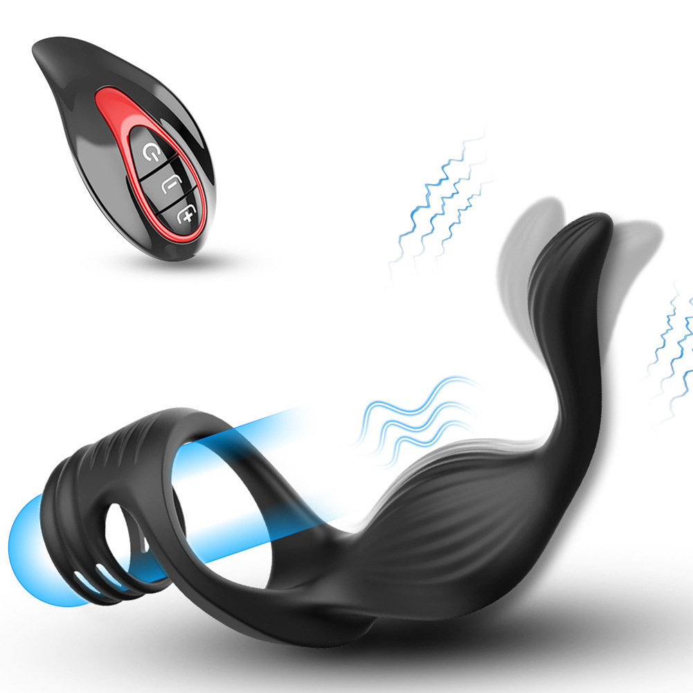 Prostate Massager Anal Vibrator With Butt Plug 10 Vibration Modes Penis Ring G-spot Vibrator Delayed Ejaculation Scrotum Bondage Ball Stretcher, For Men Couple Pleasure black