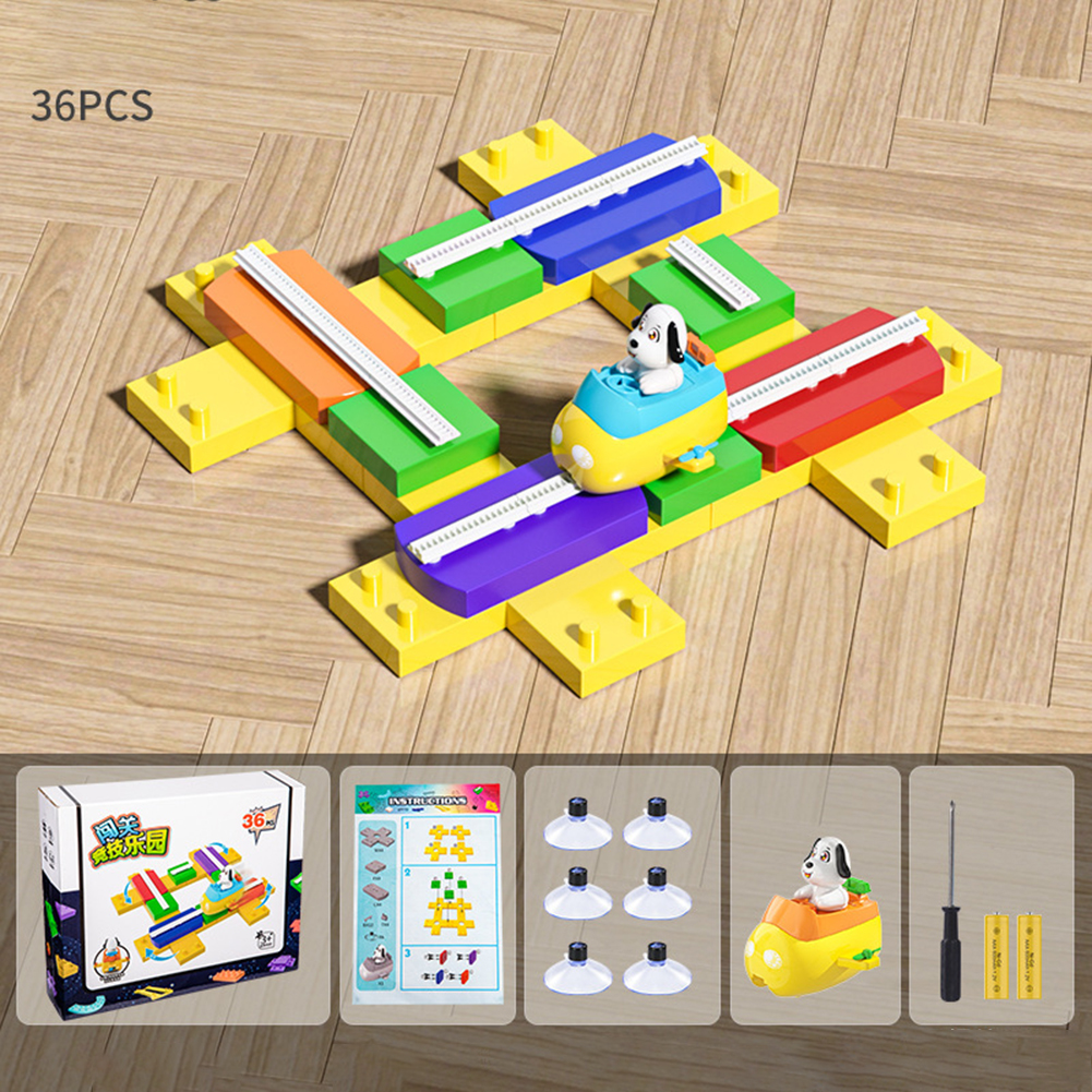 1 Box Wood Race Car Track  Building  Block  Educational  Toy Children Interactive Competitive Barrier Toys For 3-4 Years Old (without Batteries) Compass track 36pcs