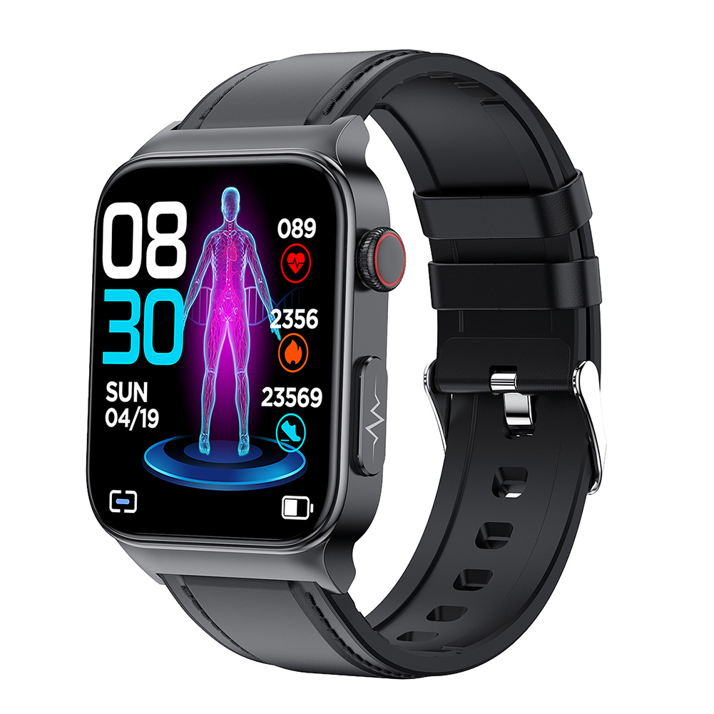 Perfection US E500 Smart Watch Touch Screen Blood Sugar Ecg Ppg Monitoring Sports Fitness Smartwatch Black Leather Belt