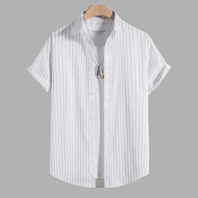 Summer Short Sleeves T-shirt For Men Casual Large Size Hawaiian Strips Tops Cotton Blend Lapel Cardigan Tops SD08 XL