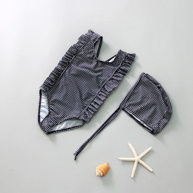 Kids Sleeveless Swimsuit Girls Cute Plaid Printing Breathable One-piece Swimwear For Swimming Hot Spring black 7-8years XL