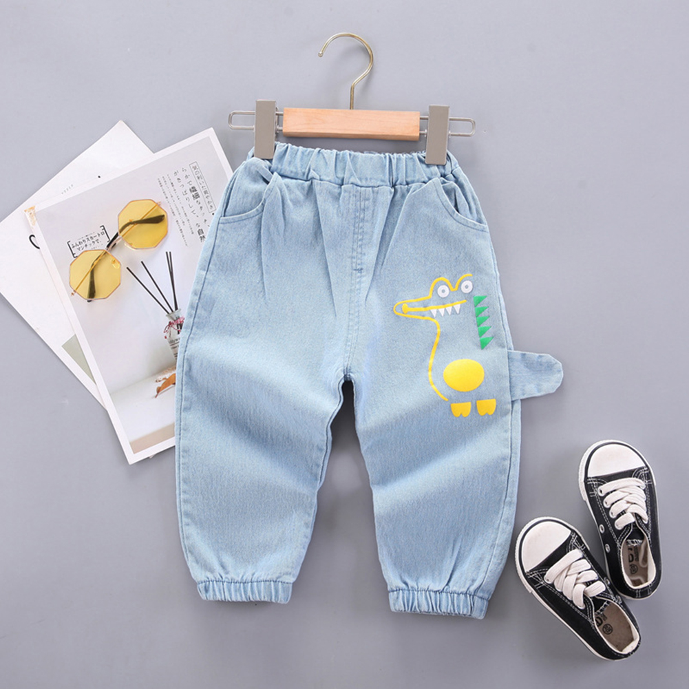 Kids Cartoon Jeans Fashion Cotton Middle Waist Trousers Casual Breathable Pants For 1-6 Years Old Kids light blue 1-2Y 80cm