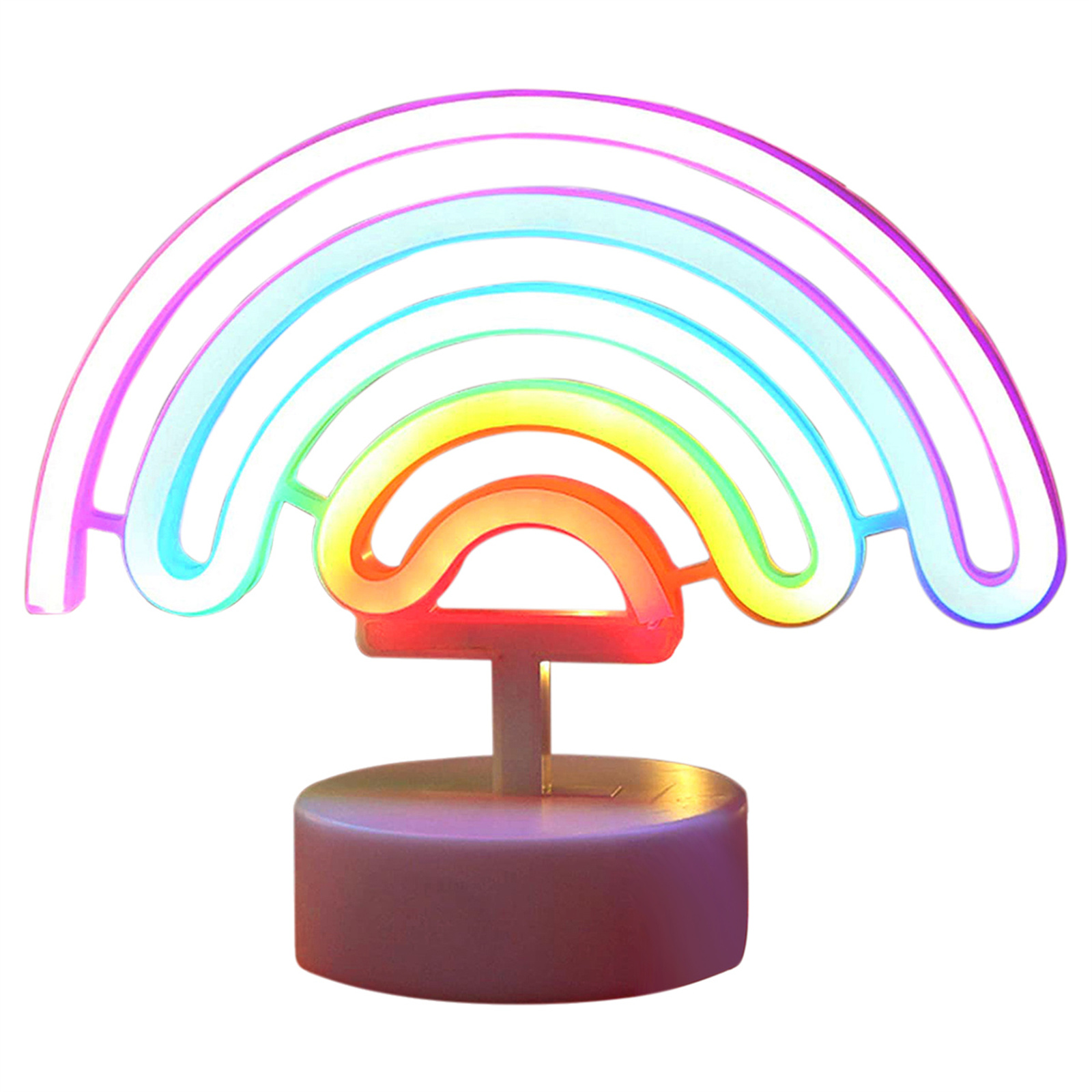Rainbow Desktop Lamp, Nightstand Lamps With Holder Base, 3-AA Battery Or USB Powered Night Light