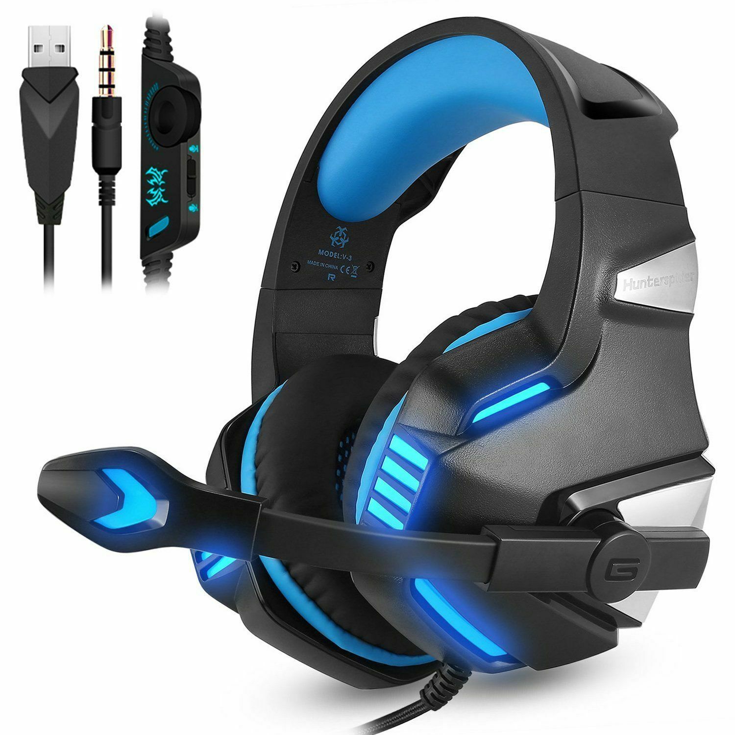3.5mm Gaming Headset MIC LED Headphones Stereo for PC PS4 Slim Pro Xbox one X S blue