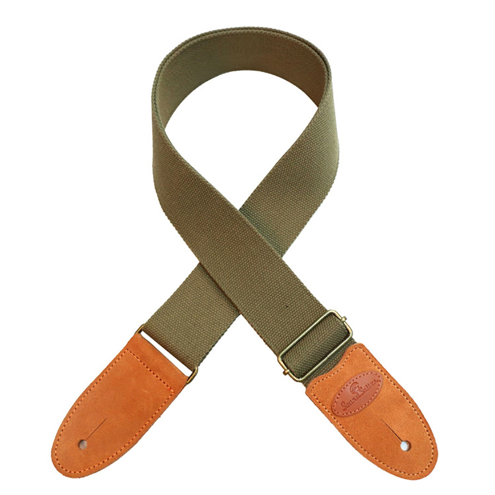 Guitar Strap Cotton Leather Comfortable Belt Solid Color Band for Folk Guitar ArmyGreen_5 * 165cm