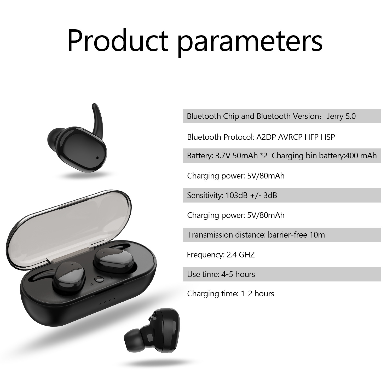 Bluetooth Earphones Mini 5.0 HD Stereo Wireless Earbuds Touch Headset  black