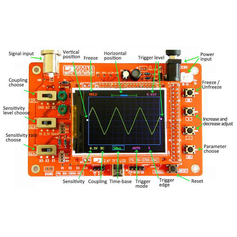 Stm32 Fully Assembled Digital Oscilloscope with Clear Acrylic Case Shortcircuit Opencircuit