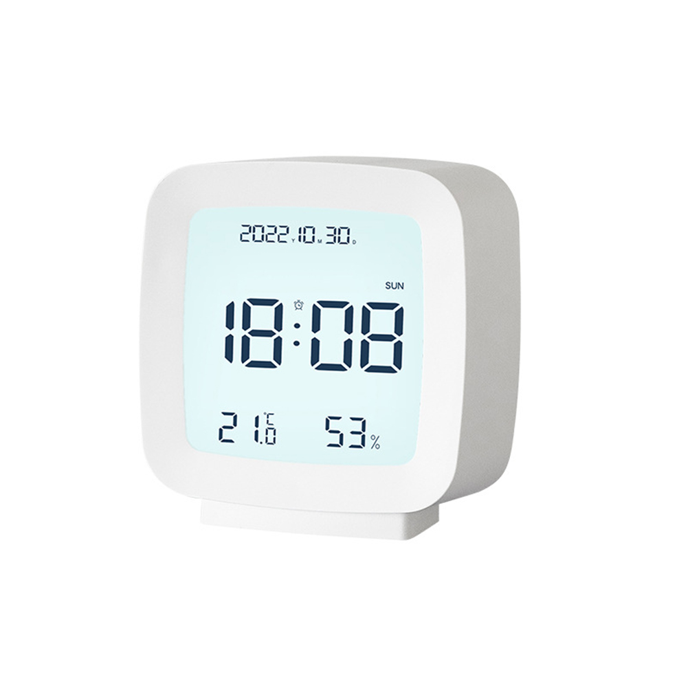 Digital Alarm Clock Time Date Display Electronic Temperature Humidity Monitor For Bedroom Home Office Decor White