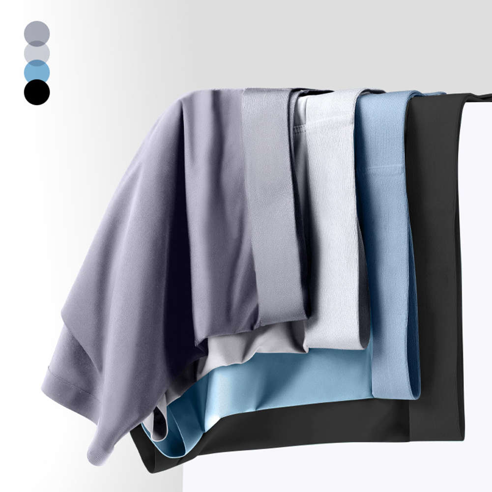 4pcs/box Men Ice Silk Panties Seamless Breathable Boxer Shorts Graphene Large Size Underwear blue sky and white clouds XL