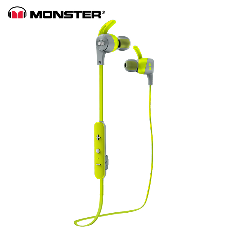Original Monster iSport Achieve Wireless In-Ear Sports Earphone With MIC Sweatproof Noise Reduction Bluetooth Earphones Running Headset green