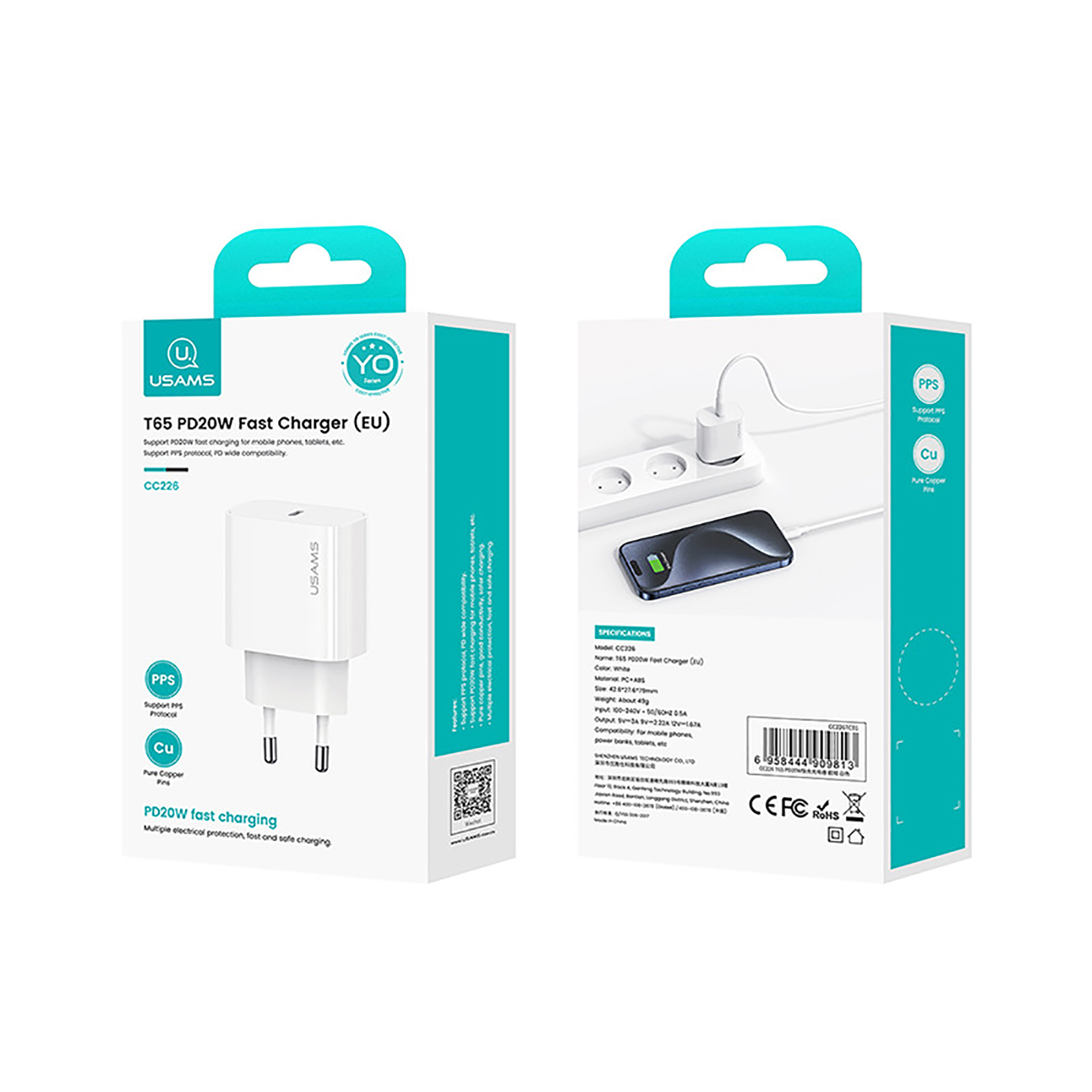 Charging Blocks PD 20W EU Plug Quick Charging Blocks Wall Charger Brick USB C Charger Block Travel Plug Power Adapter Connector For Smart Phones Tablet Laptop White T65 EU plug