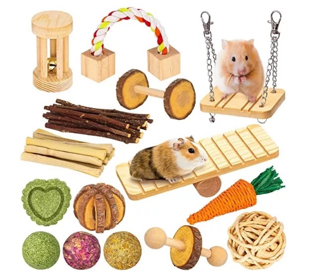 US 15cps Wooden  Pet  Toy Hamster Rabbit Guinea Pig Parrot Play Molar Supplies 15cps