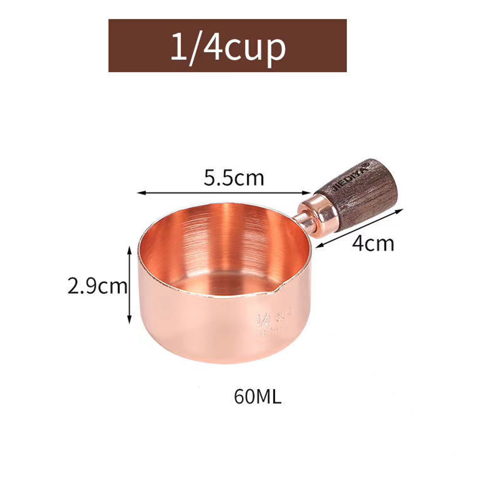 Sauce Pot with Rosewood Wooden Handle Sauce Cup Plate for Cooking Utensils 1/4 copper cup with wooden handle