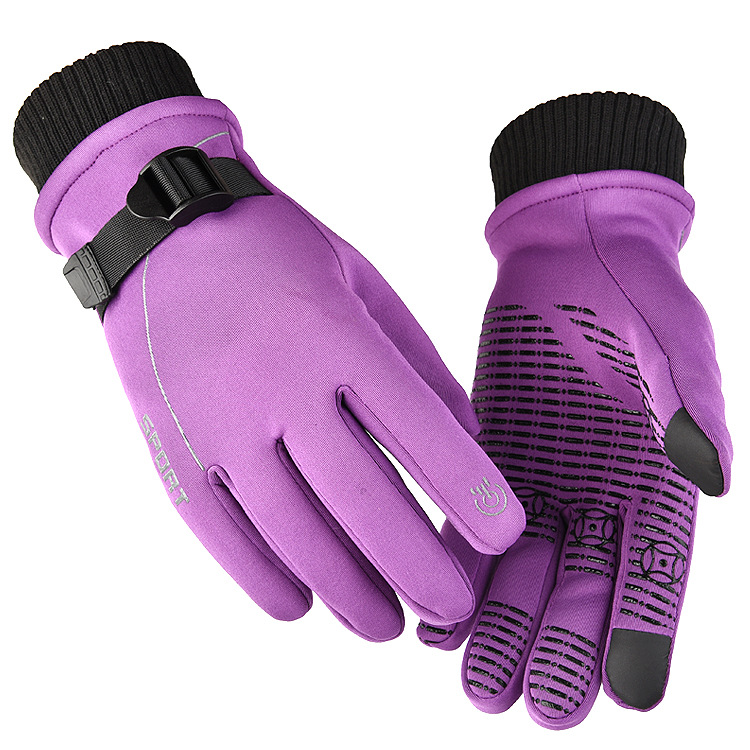 1 Pair of Warm Gloves Autumn and Winter Skiing Outdoor Cycling Non-slip Waterproof and Rainproof Fleece Gloves purple_Female models (suitable for palm circumference 18-20cm)