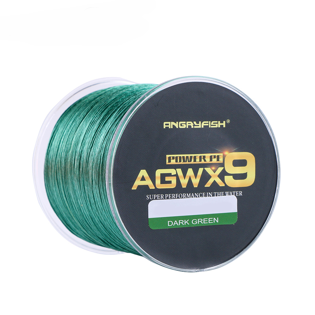 ANGRYFISH Diominate X9 PE Line 9 Strands Weaves Braided 500m/547yds Super Strong Fishing Line 15LB-100LB Dark Green 0.8#: 0.14mm/20LB