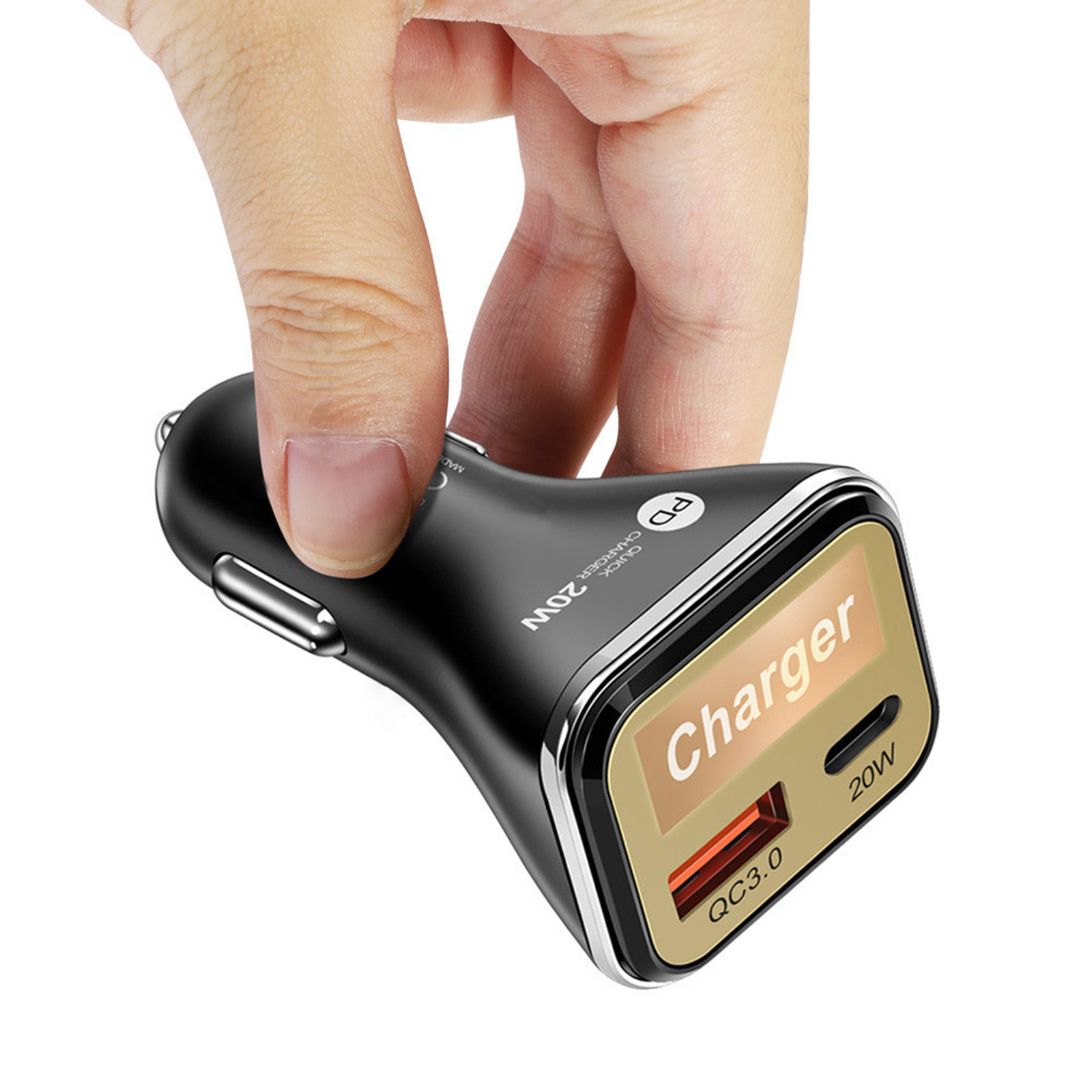 USB C Car Charger Adapter Dual Port QC3.0+PD20W Fast Charging Adapter Circuit Protection Compact Charger 12V/24V Universal For Most Vehicles black