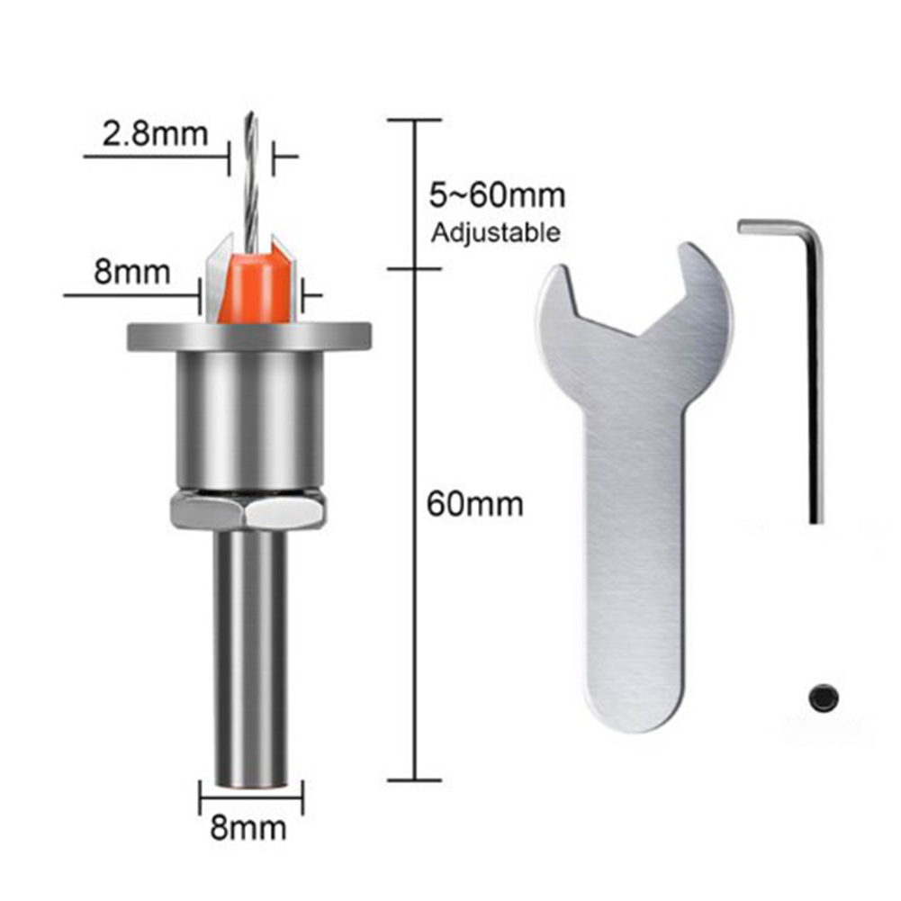 Counter Sink Drill Bit With Adjustment Wrench Woodworking Router Bit Milling Cutter Screw Extractor 2.8mm-8mm