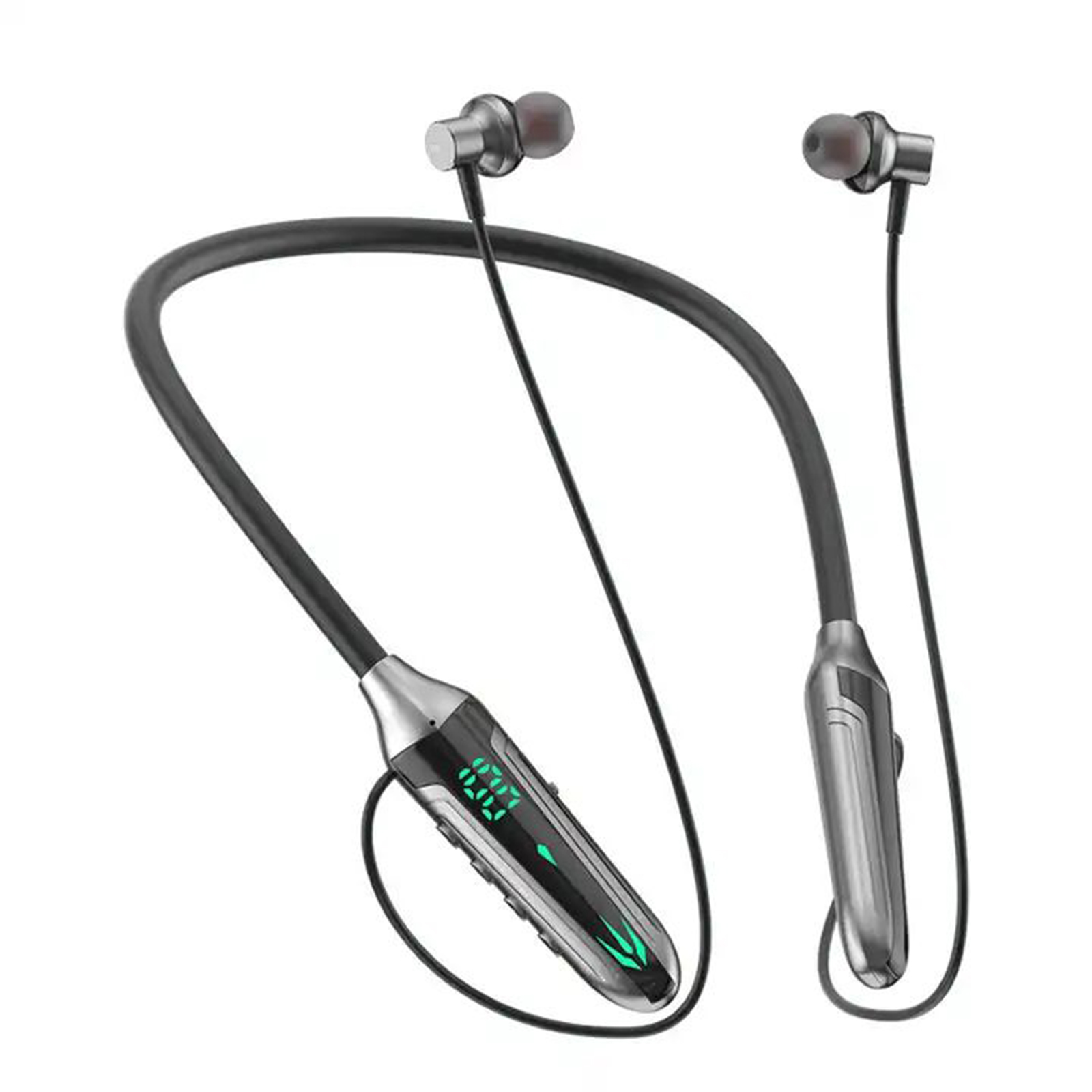 716 Lighting In-Ear Headphones Neckband Earbuds LED Power Display Headset For Running Cycling Hiking Driving grey