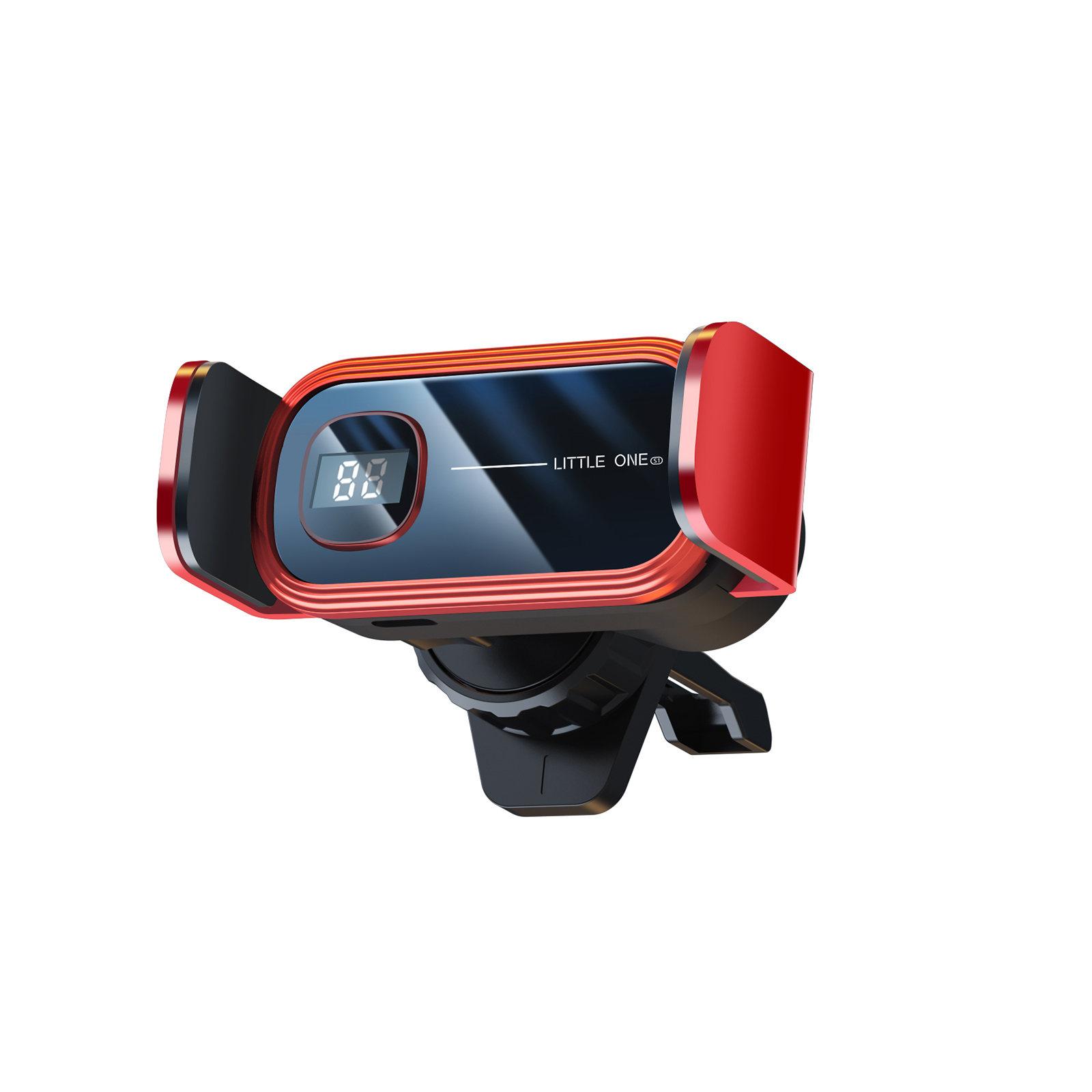 Smart Electric Locking Car Phone Holder 360-degree Rotation Digital Display Air Vent Clip Phone Stand Mount Bracket Red - Air Outlet