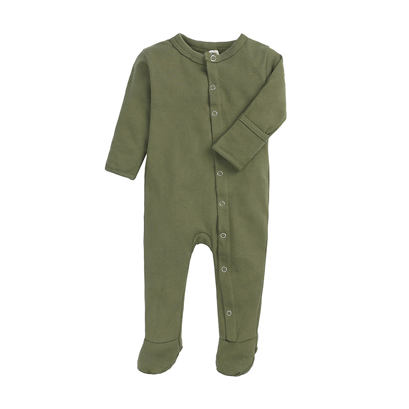 Baby Long Sleeves Jumpsuit Newborn Cotton Single Breasted Simple Solid Color Romper For 0-1 Years Old Kids green 3-6M 6