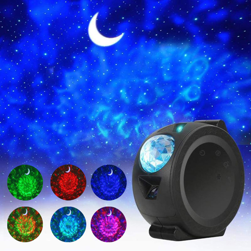LED Projector Night Light Starry Ocean Wave Projection 6 Colors 360Degree Rotating Lamp for Kids black_Without WiFi