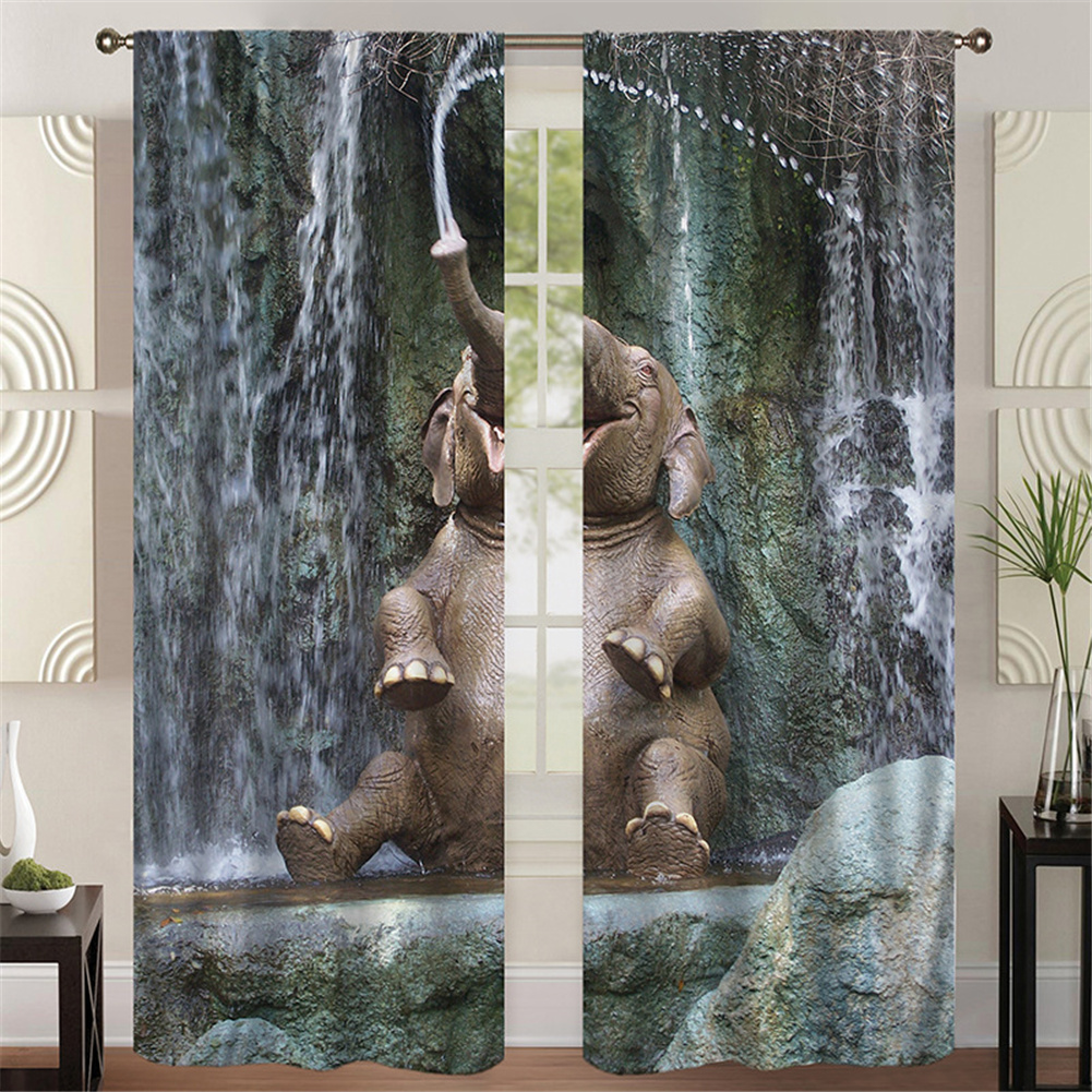 Wholesale Digital Elephant Printing Curtains Decorative Windows Hanging