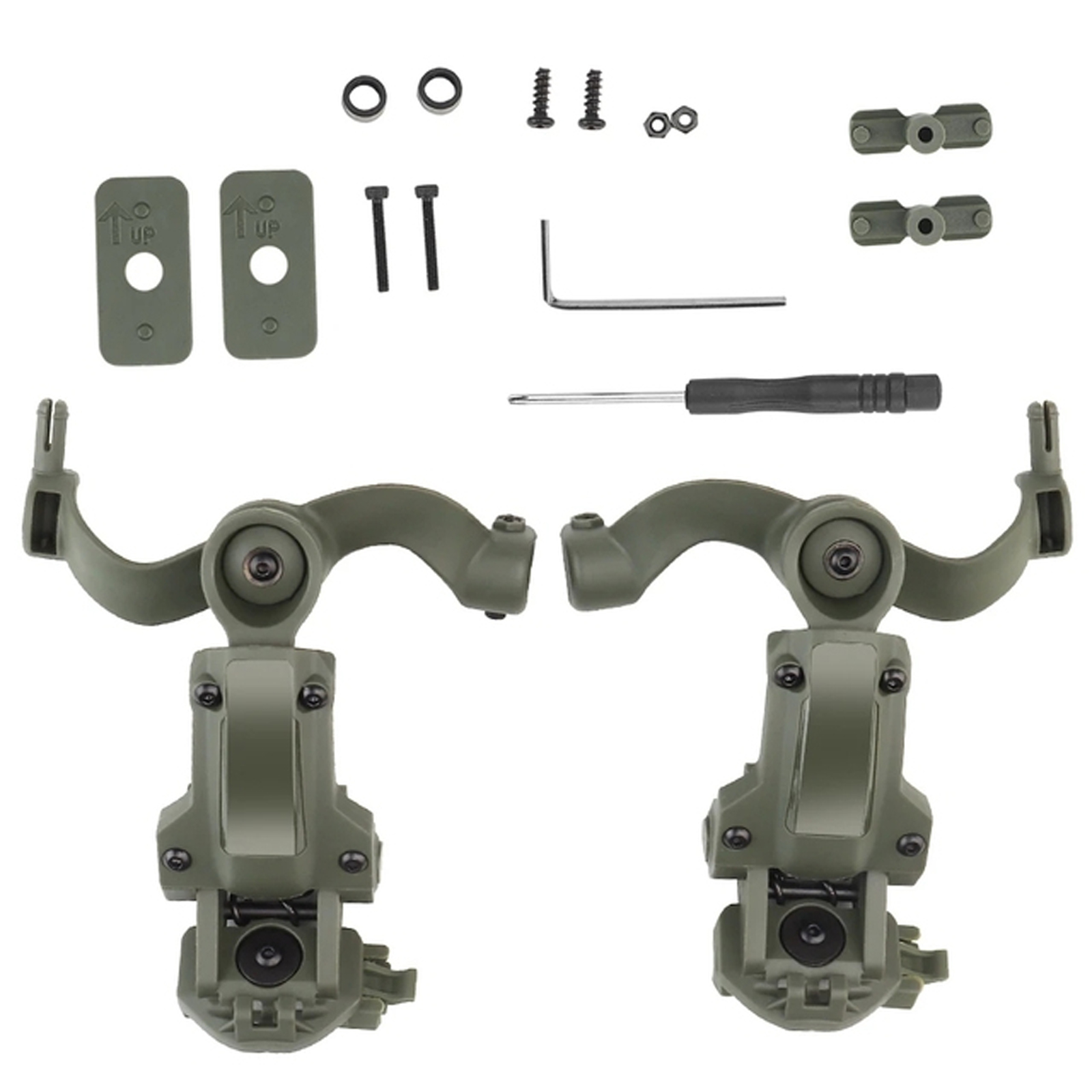 2pcs Headset Rail Adapter 360-degree Rotation Headphone Suspension Bracket Compatible For Ops Core / Team Wendy M-lok green