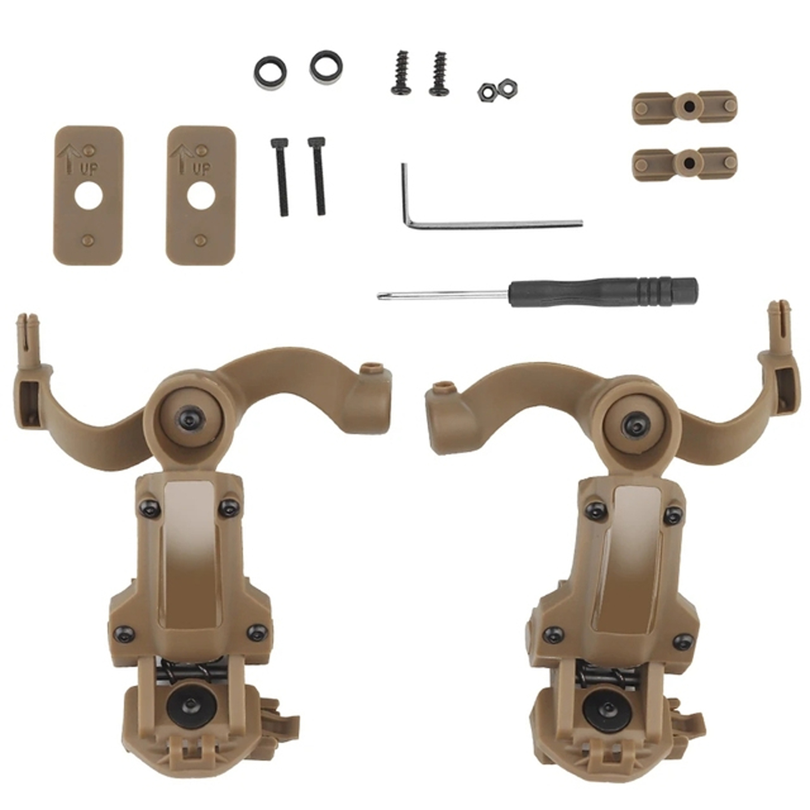 2pcs Headset Rail Adapter 360-degree Rotation Headphone Suspension Bracket Compatible For Ops Core / Team Wendy M-lok Sand color