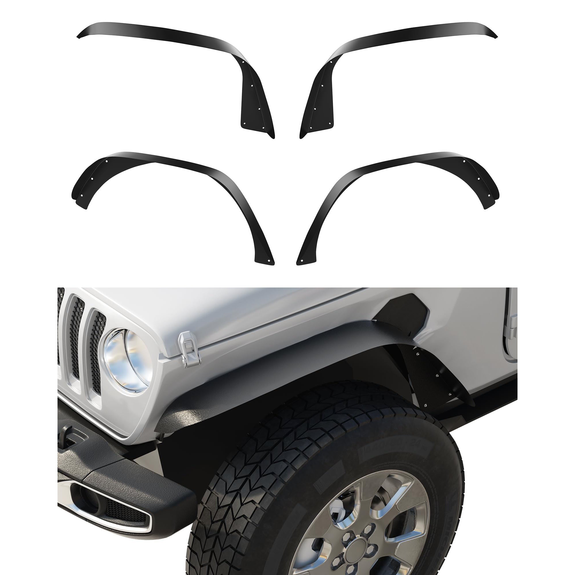 US GARVEE 4 PCS Flat Front & Rear Fender Flares Fits for 2018-2024 Jeep Wrangler JL & JLU Unlimited