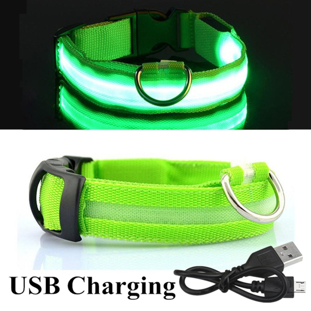 Colorful Pets  Lighting  Collar Rechargeable Led Luminous Size Adjustable Neck Strap For Large Medium Small Dogs Pet Supplies Green S_USB charging