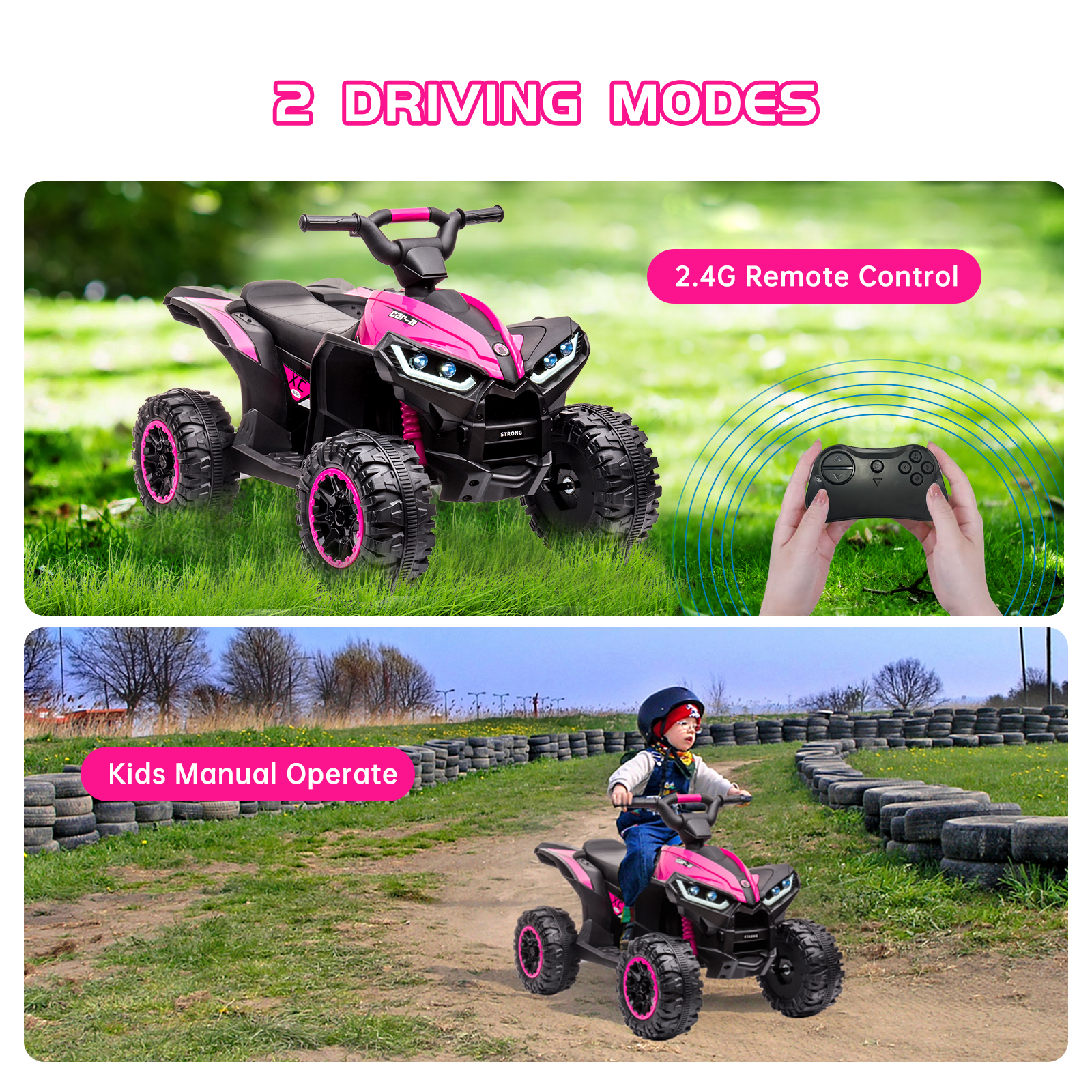 US GARVEE 12V Kids ATV 4 Wheeler with Music, LED Lights for Boys & Girls - Pink