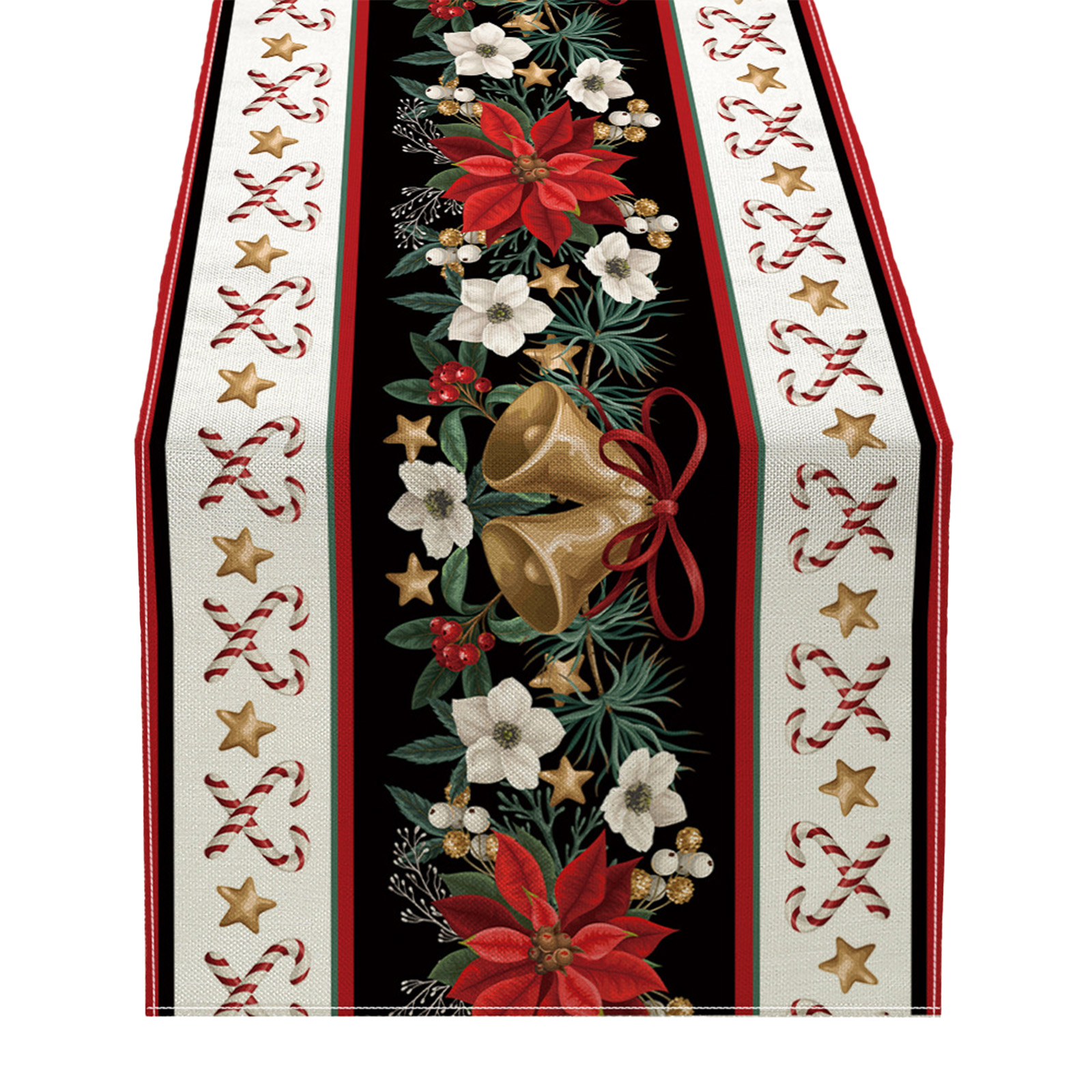 Christmas Table Runner Ornament Waterproof Non Fading Linen Fabric Table Cover