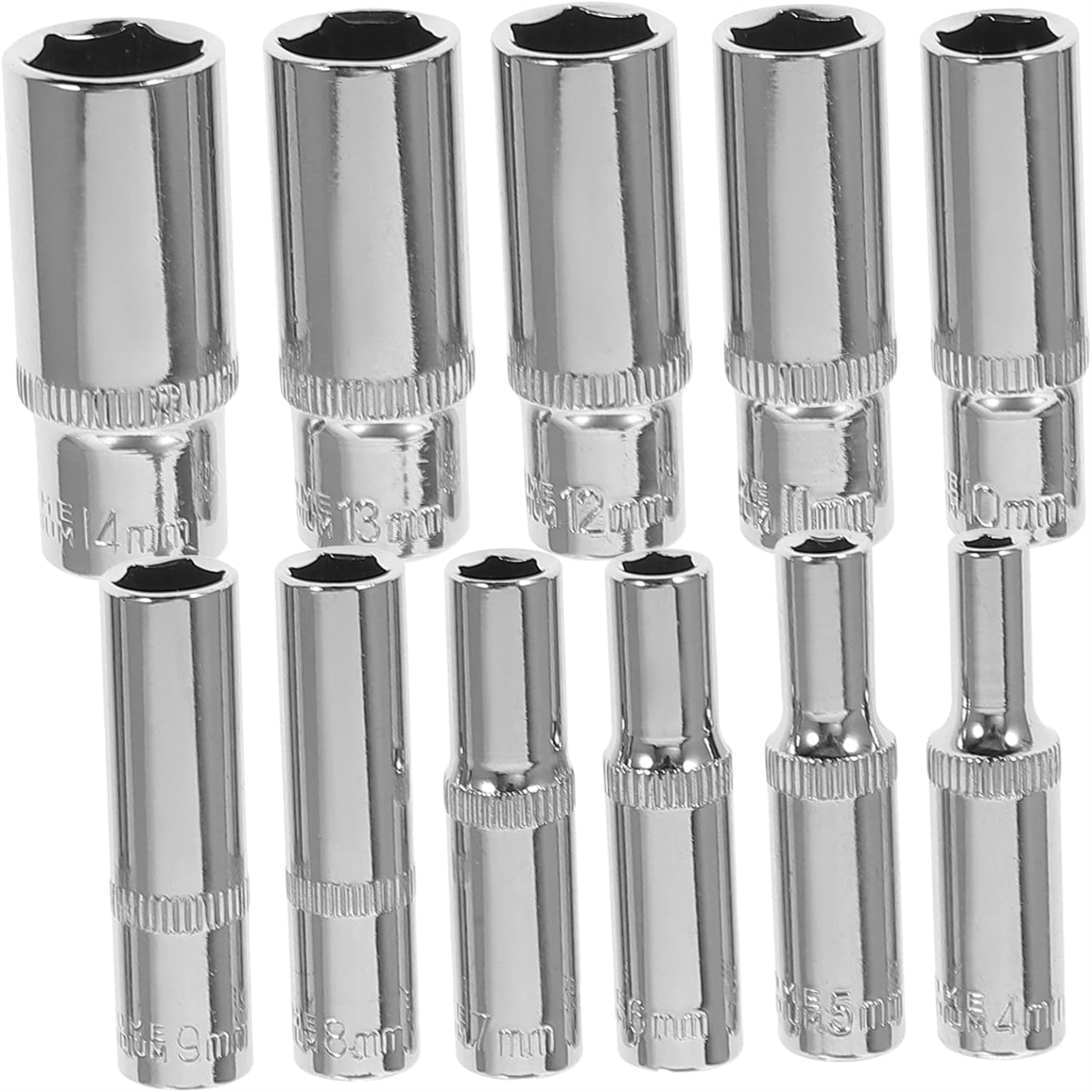 11Pcs 1/4 Hexagonal Extended Socket Chrome Vanadium Steel Drive Impact Socket Set For Wrench Assortment Metric Hexagonal Socket Mechanic Tools 1/4 4-14MM 11pcs