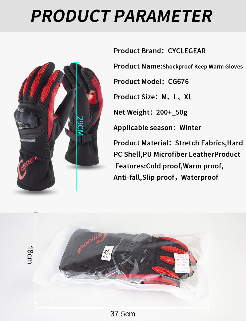 Winter Motorcycle Waterproof Gloves Warm Riding Gloves Full Finger Motocross Glove Long Gloves for Motorcycle green_L