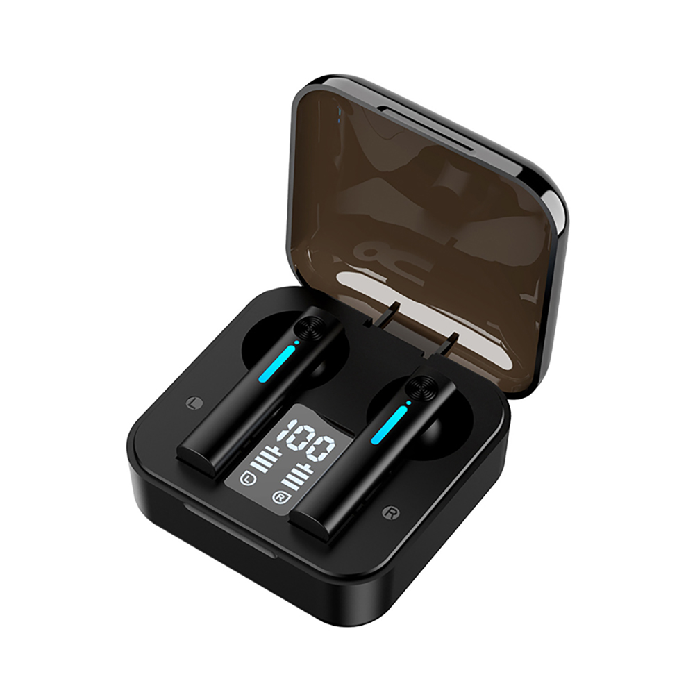 T13 Bluetooth-compatible 5.2 Headset Digital Display Earbuds Subwoofer In-ear Tws Wireless Earphones Transparent Black