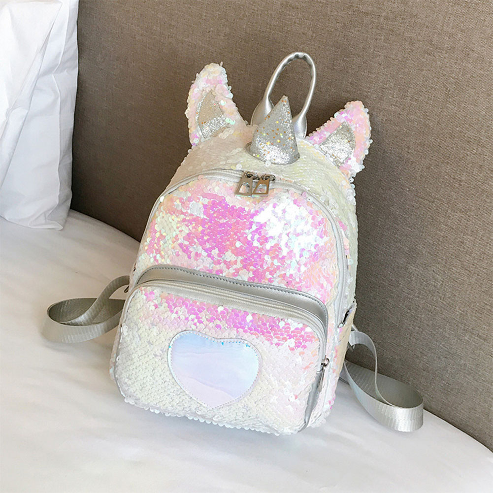 ID Girls Fashion Sequin Cute Backpack Travel Bag Silver