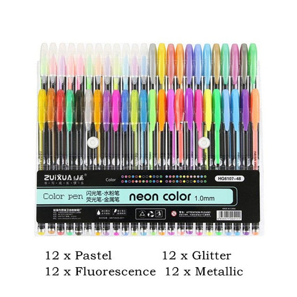 12/16/18/24/36/48 Colors Gel  Pen  Set Hand-painted Coloring Highlighter Pen Writing Stationery
