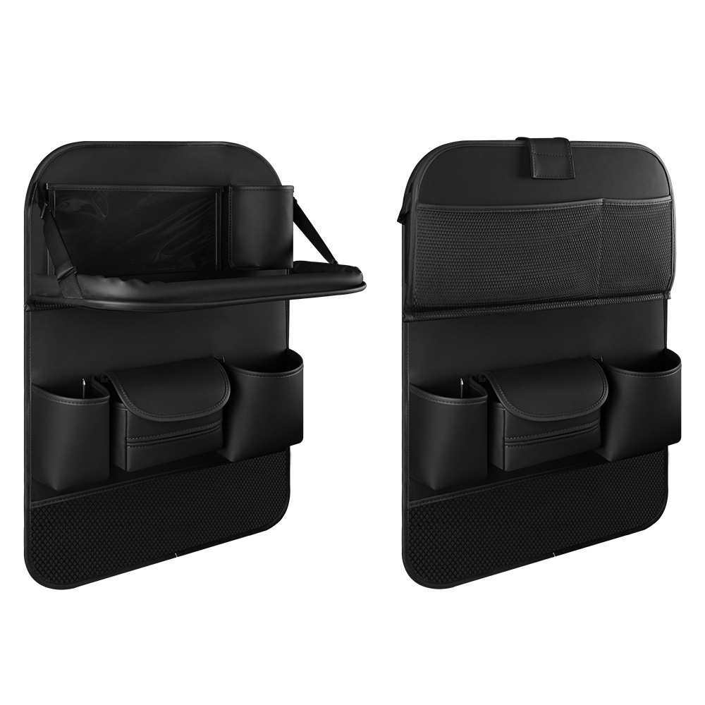 Car Back Seat Organizer With Foldable Table Tray, Adjustable Buckle Mounting, Multi-Functional Storage Rack Phone Pockets, Utility Tool For Kids Toddlers Travel black